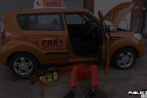 Ginger brit publicly fucked in interracial duo