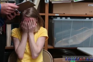Whining teen gets undressed and sucks loss prevention officer's cock