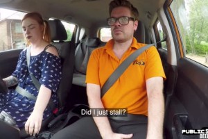  ginger publicly riding british driving teacher in the car