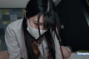 Masked Japanese college girl is happy to bounce on this guy's cock