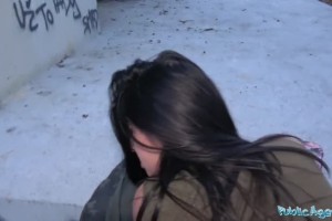 European brunette drilled in the park for some cash 