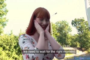 Pickedup redheaded beauty rides stranger's cock outdoors