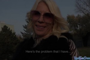 Busty MILF in stockings drilled from behind after taking guy's money