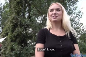 Busty blonde cutie meets a stranger and starts sucking his dick