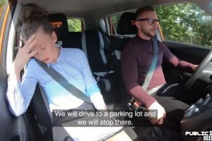 Busty MILF fucked outdoor through the car door