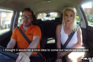 Driving big breasts MILF fucked outdoor in the car 