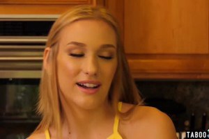 Oiling her pussy ends in blonde stepsister Kasey Miller riding cock by the pool