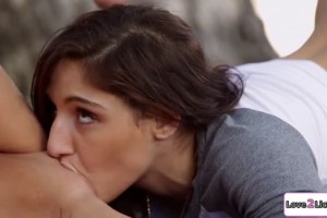 19yo Abella Danger watches a girl masturbate outdoor and asslicks her