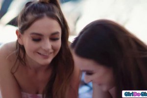 Hot girlfriends Aften Opal and Hazel Moore lick pussy after making out 