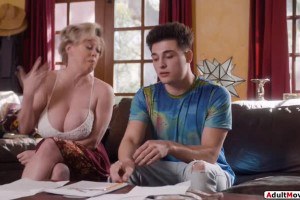 Stepson deepthroated by and tittyfucking busty milf stepmom Dee Williams