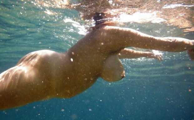 Chubby Amateur Swims Naked In The Ocean