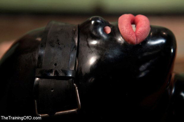 Kinky sub wearing a leather mask