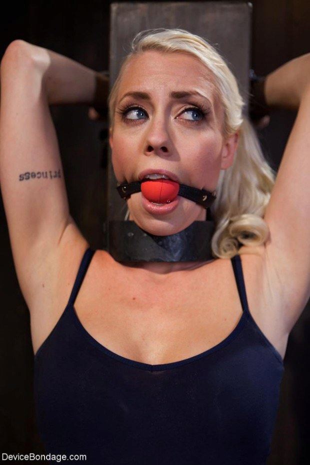 Gagged blonde hottie waiting for her punishment