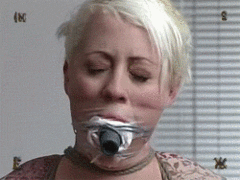 Blonde sub gets restrained with duct tape by BDSM maledom