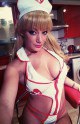 Heavenly blonde nurse with a very hot cleavage