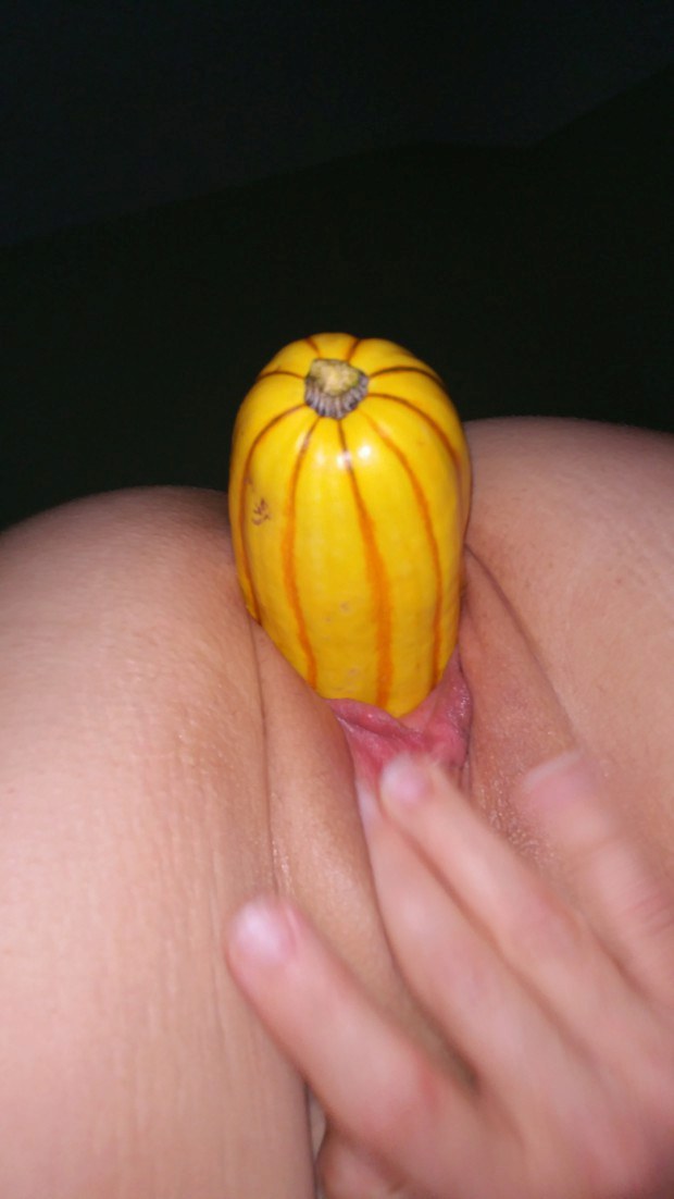 Dirty wife has shoved a squash inside her pussy