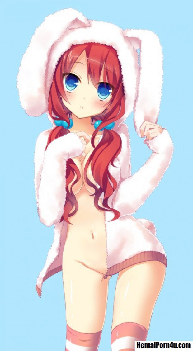 Hentai teen in bunny suit is half naked