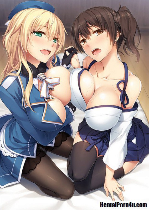 Two curvy hentai babes tease with their huge boobs