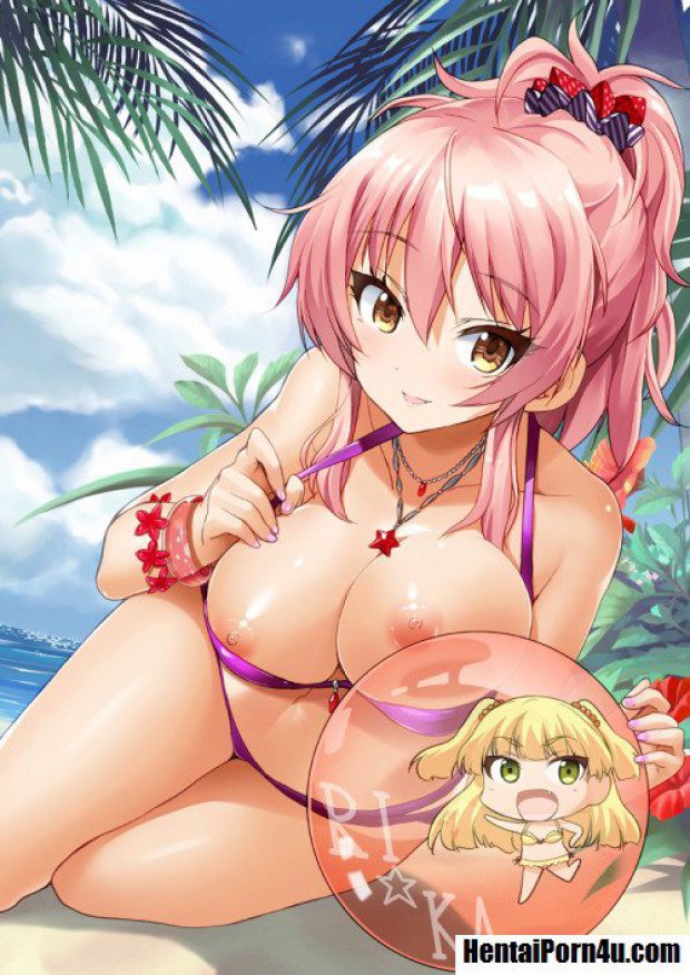 Hentai babe reveals her massive boobies at the beach