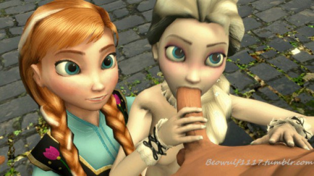 Chicks from Frozen take turns on sucking dick